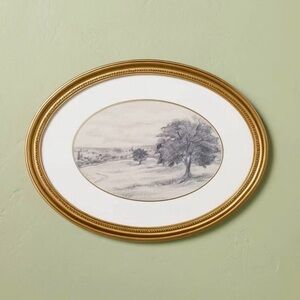 NWT, Hearth & Hand- 12"x16" Horizontal Oval Landscape Sketch Framed Wall Art